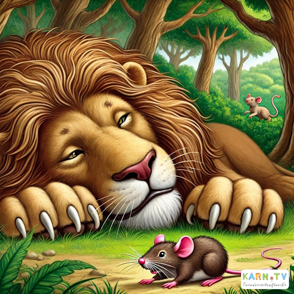 การ์ตูนสำหรับเด็ก ในรูปแบบ นิทานการ์ตูนสองภาษา เรื่อง The Lion And The Mouse